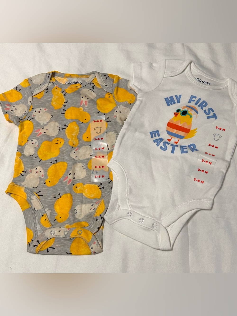 3-6 Month Old Navy Baby Bodysuit - Yellow Chicks & White 'My First Easter' NEW!
